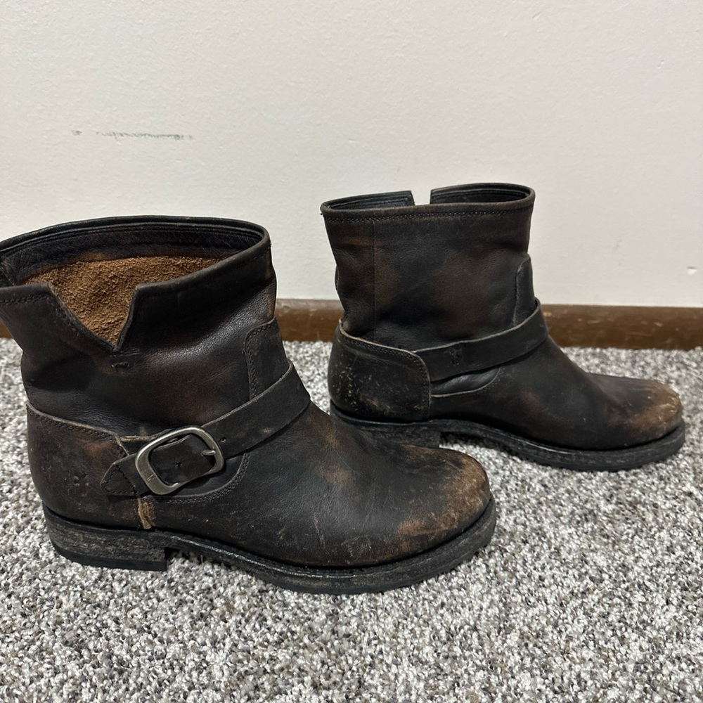 Frye Black Leather Combat Boots